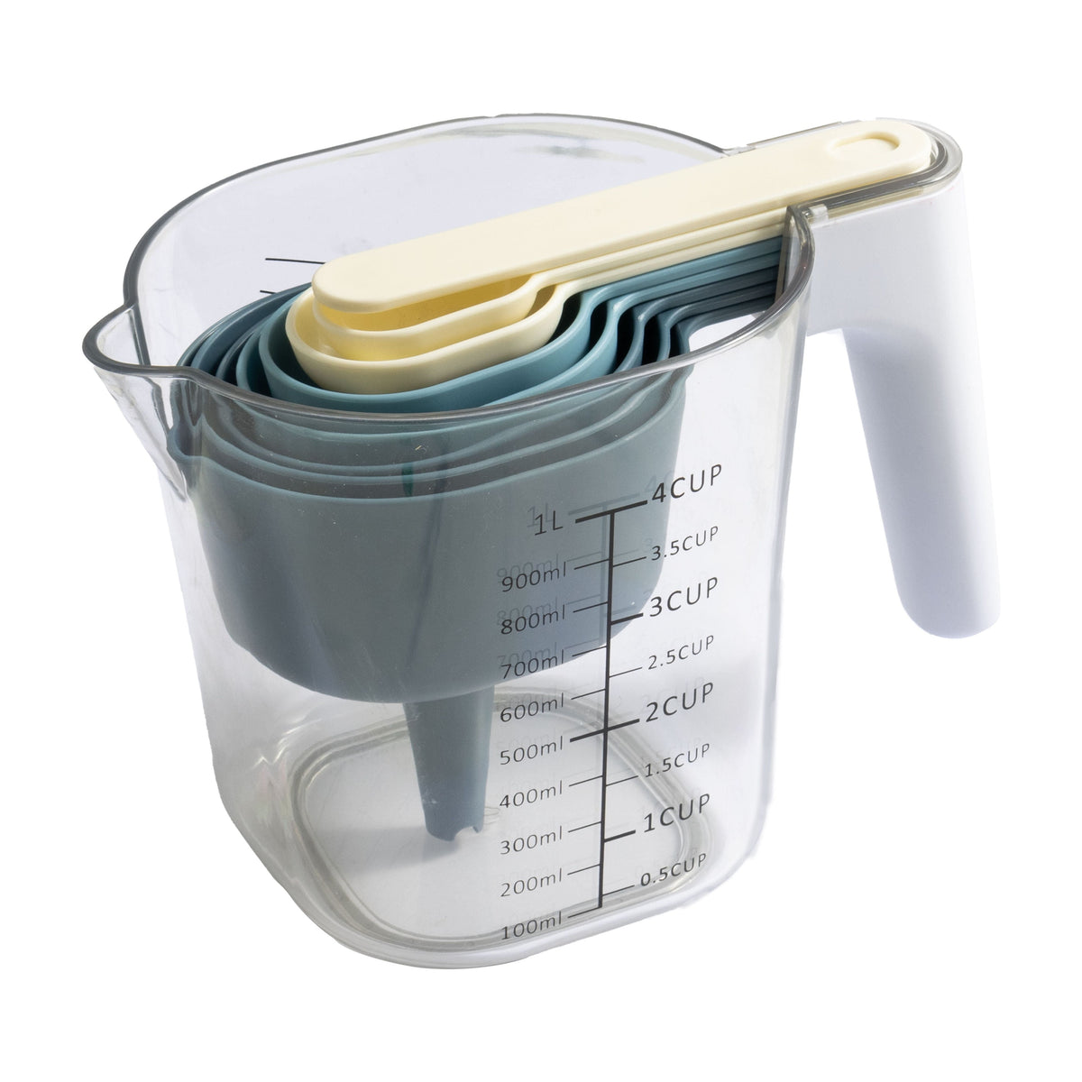 Mainstays 9-Piece Stackable Measuring Set Kitchen Tools for Cooking, 7.48" L, Blue - Image 2